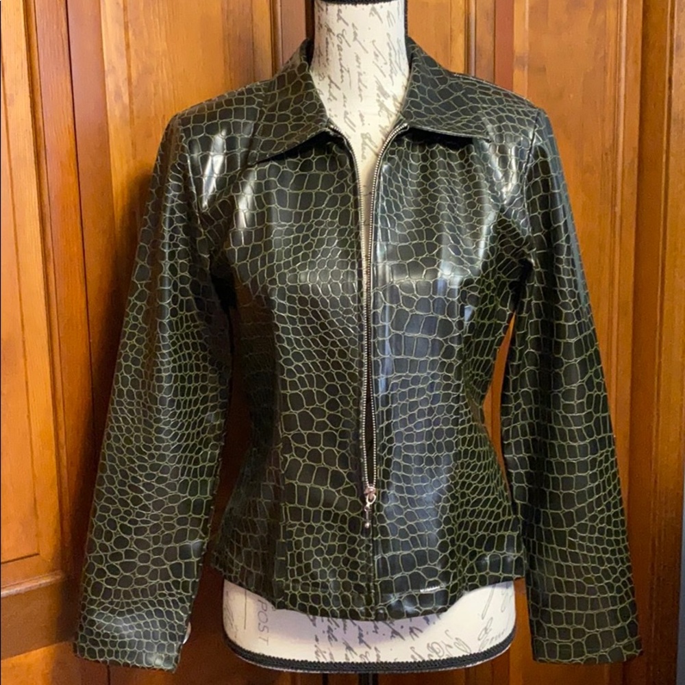 Green poly vinyl pleather jacket